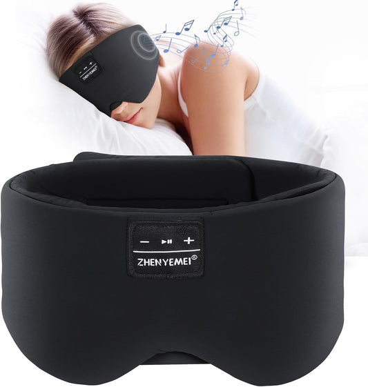 Sleep Mask with Bluetooth Headphones, Blackout Sleep Headphones for Side Sleepers, Ultra-Thin Bluetooth 5.4 Stereo Speaker Eye Mask for Travel, Meditation, Cool Gadgets (Black)